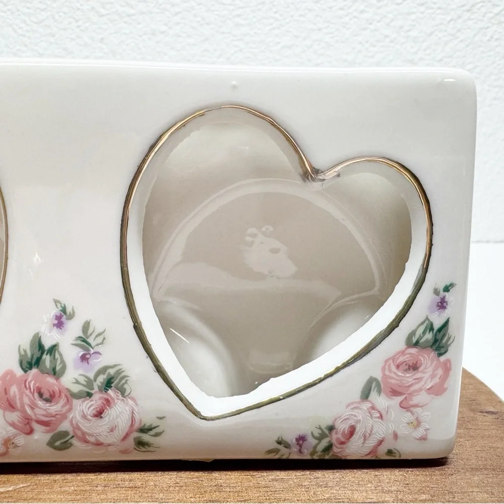 Vintage Porcelain Floral Double Heart Picture Frame